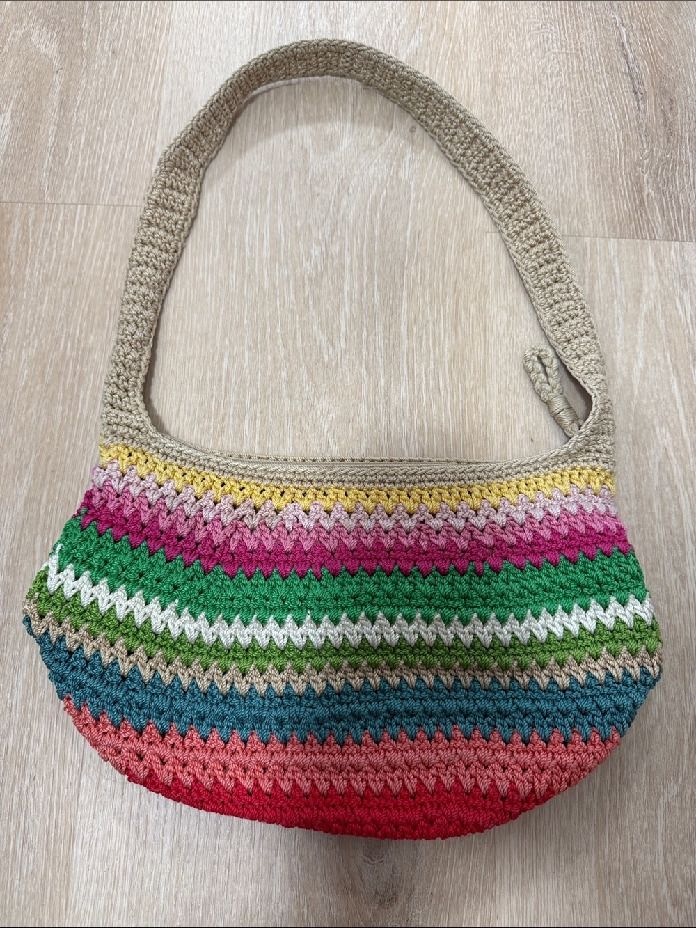 The Sak Multicolor Crochet Shoulder Bag with Beige Strap